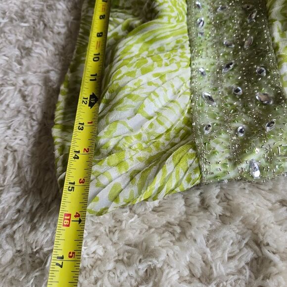CAMILLE LA VIE Womens Maxi Dress Animal Print Lime Green 100% Silk Size 2 Glam - Picture 9 of 11
